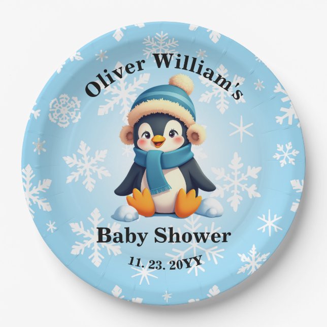 Prato De Papel Placas de Chá de fraldas Pinguim Personalizadas (Frente)