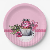 Placas de Cupcake de morango rosa