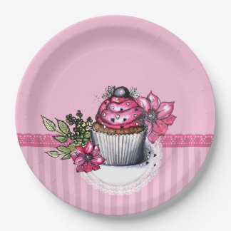 Prato De Papel Placas de Cupcake de morango rosa