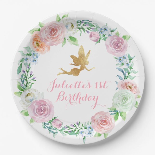 Prato De Papel Placas de fada, Fada de Aniversário ou Chá de fral (Frente)