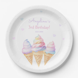 Prato De Papel Placas de festa de aniversário com sorvete doce.