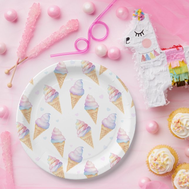Prato De Papel Placas de festa de aniversário com sorvete doce. (Festa)