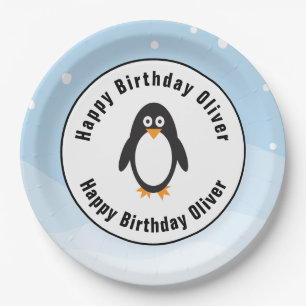 Prato De Papel Placas de festa de aniversário de pinguim com cen