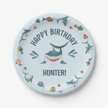 Placas de Festa de aniversário de tubarão azul par