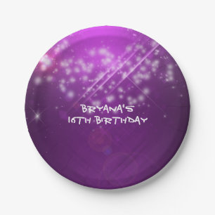 Prato De Papel Placas de Festa de aniversário do Fuchsia Purple S