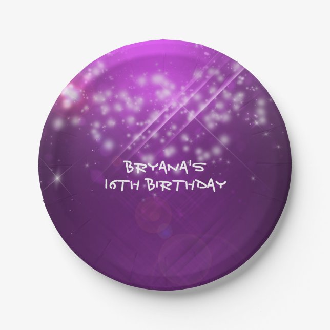 Prato De Papel Placas de Festa de aniversário do Fuchsia Purple S (Frente)