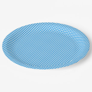 Prato De Papel PLACAS DE FESTA Gingham-Pastel Blue-White-PAPER