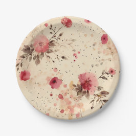 Prato De Papel Placas de festas de papel floral do Vintage Rosa