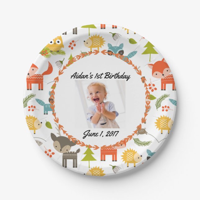 Prato De Papel Placas De Festas Personalizadas De Animais Da Flor (Frente)