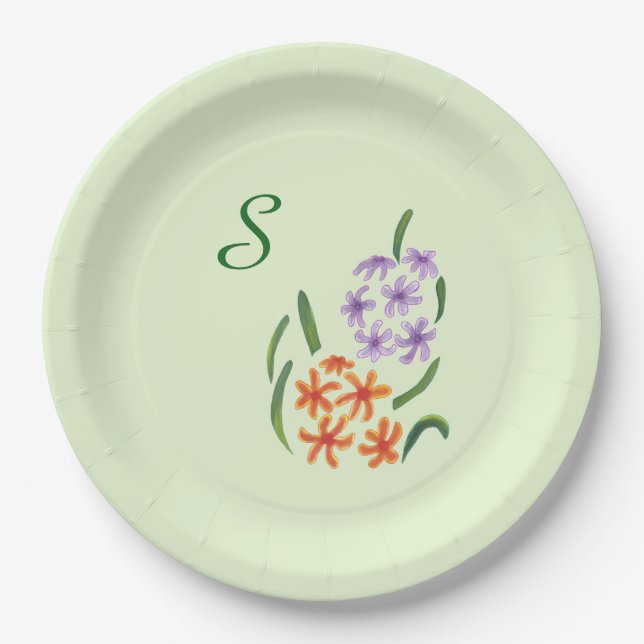 Prato De Papel Placas de Flores de Hidrócitos e Roxos de Monogram (Frente)