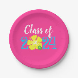 Prato De Papel Placas de Graduação Tropicais de Luau Rosa