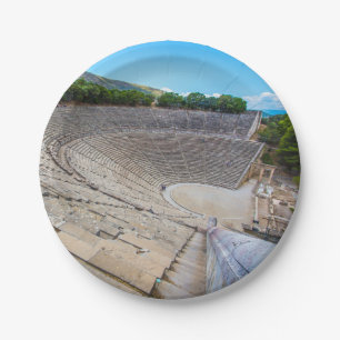 Prato De Papel Placas de Grécia de Epidaurus no Teatro Antiguado