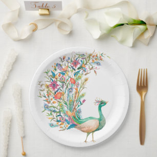 Prato De Papel Placas de Ilustração de Peacock Vintage