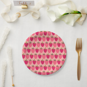 Prato De Papel Placas de Impressão de morango, cor-de-rosa,