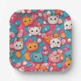 Prato De Papel Placas de Impressão de Padrão de Gato Kawaii