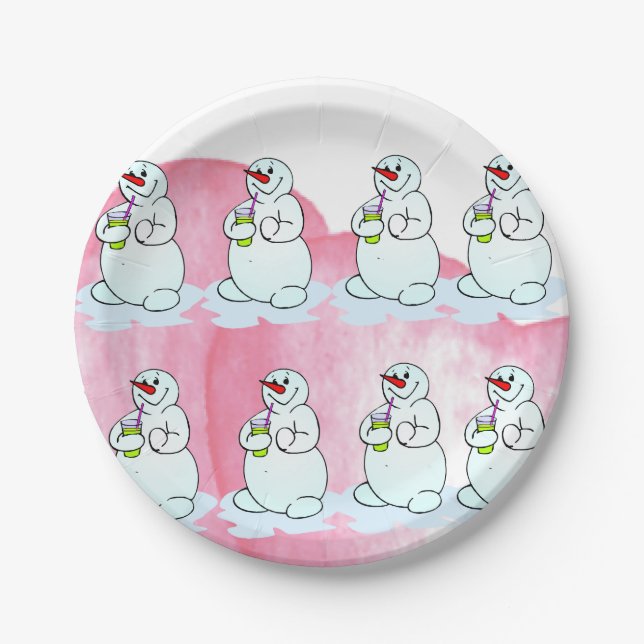 Prato De Papel Placas de Natal, Feliz Snowman de Natal (Frente)