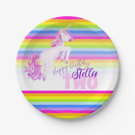 Prato De Papel Placas de nome de aniversário do Unicorcolor arco-