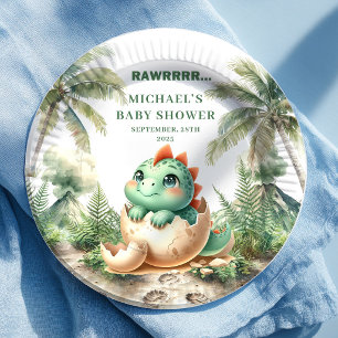 Prato De Papel Placas de Nome para Chá de Bebê do Pequeno Dino qu