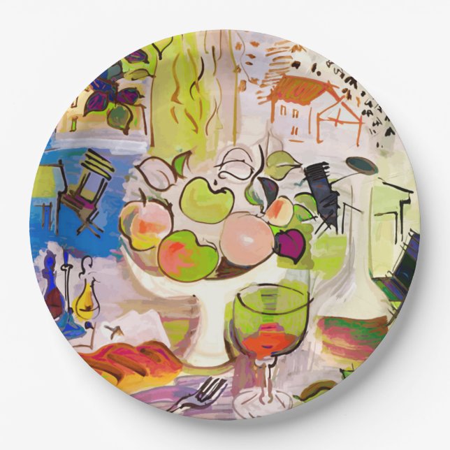 Prato De Papel Placas de papel ainda da vida mediterrânea 9" (Frente)