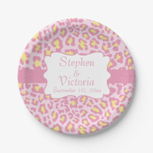 Prato De Papel Placas de papel amarelas e cor-de-rosa com Leopard