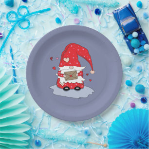 Prato De Papel Placas de papel azuis com gnome vestido de vermelh
