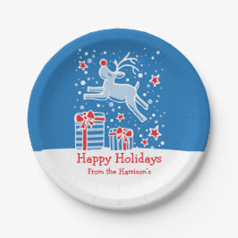Prato De Papel Placas de papel azuis para aves de rena de Natal