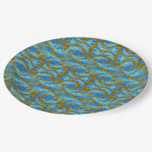 Prato De Papel PLACAS DE PAPEL Azul-Dourado-Ondas Metálicas