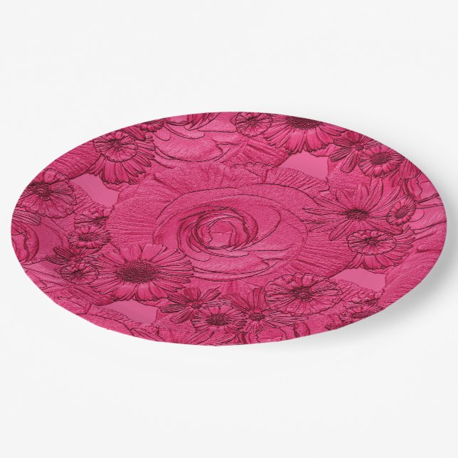Prato De Papel PLACAS DE PAPEL-Berry-Flowers Embossed (Inclinado)