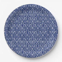 Prato De Papel Placas de papel branco e azul da Vintage