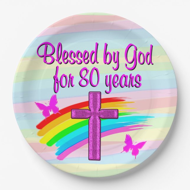 Prato De Papel PLACAS DE PAPEL CHRISTIAN 80 DE ANIVERSÁRIO bonito (Frente)