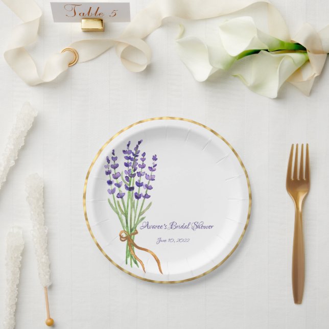 Prato De Papel Placas de papel com aquarela lavanda (Casamento)