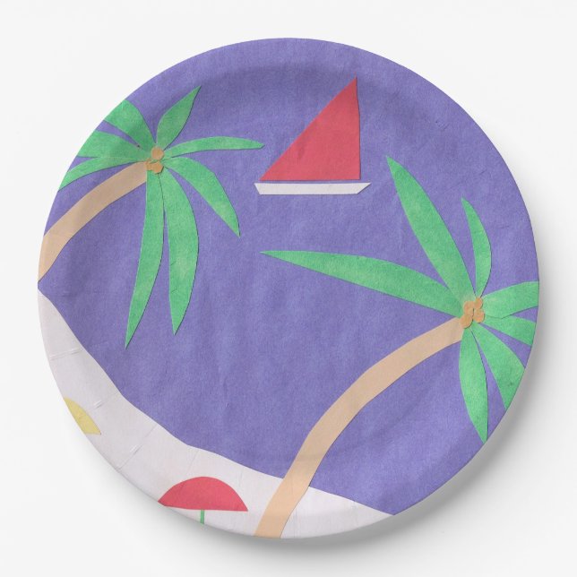 Prato De Papel Placas de papel com uma cena de praia (Frente)