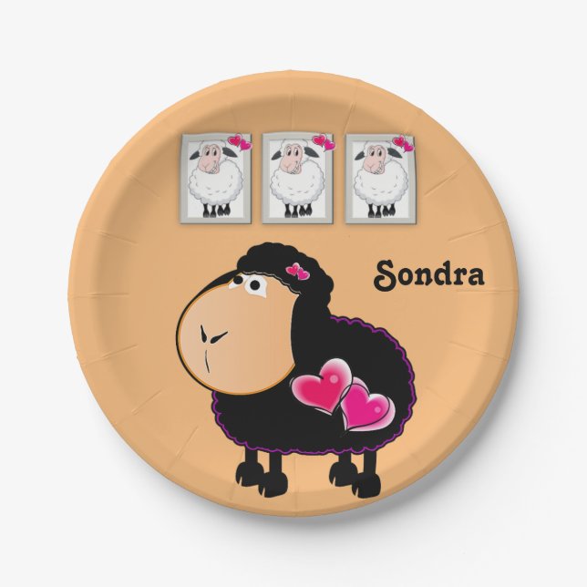 Prato De Papel Placas de Papel, Corações Rosa Ovinos (Frente)