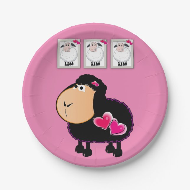 Prato De Papel Placas de Papel, Corações Rosa Ovinos (Frente)