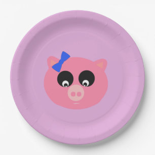 Prato De Papel Placas de papel da cara leitão 9"