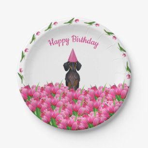 Prato De Papel Placas De Papel Dachshund Tulip Rosa