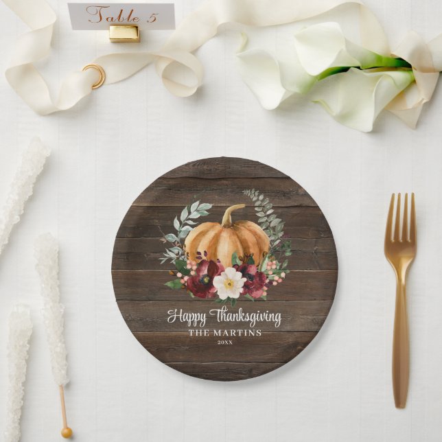 Prato De Papel Placas de Papel de Ação de Graças Rustic Fall Pump (Casamento)