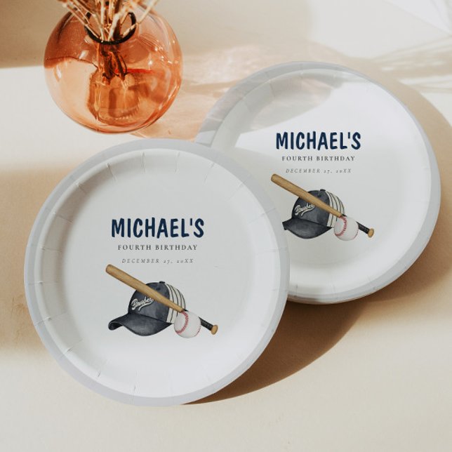 Prato De Papel Placas de papel de aniversário de beisebol minimal (Criador carregado)