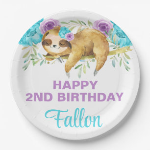 Prato De Papel Placas de papel de aniversário de menina roxa e tu