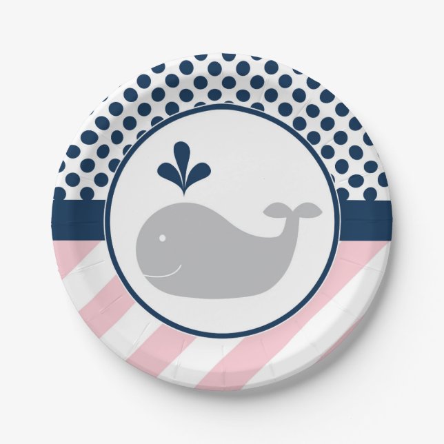 Prato De Papel Placas de papel de baleia rosa (Frente)