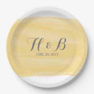 Prato De Papel Placas De Papel De Casamento Com Aquarela Amarela