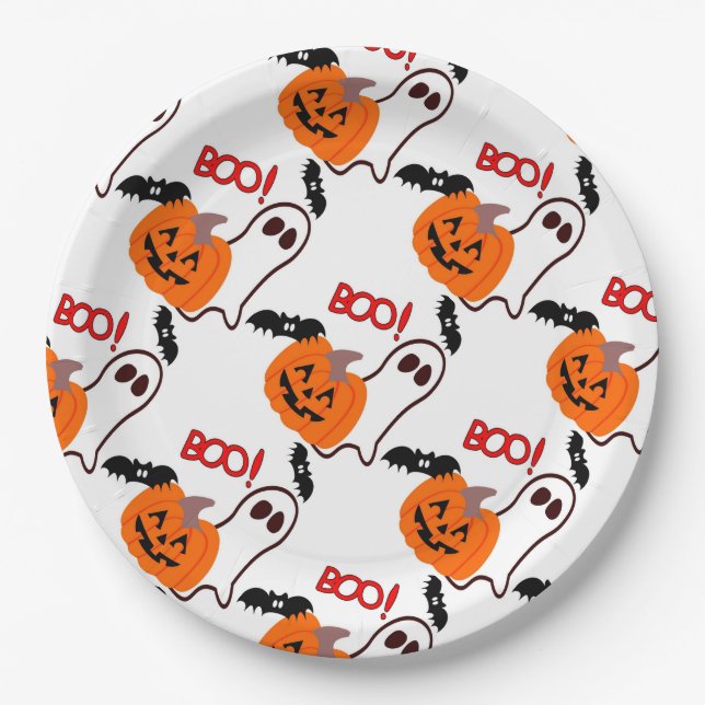 Prato De Papel Placas de papel de halloween de 9"/Abóbora, Fantas (Frente)