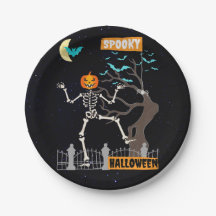 Placas de papel de Halloween para esqueleto dançan