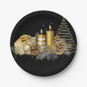 Prato De Papel Placas de papel de Natal, Dourada Vela