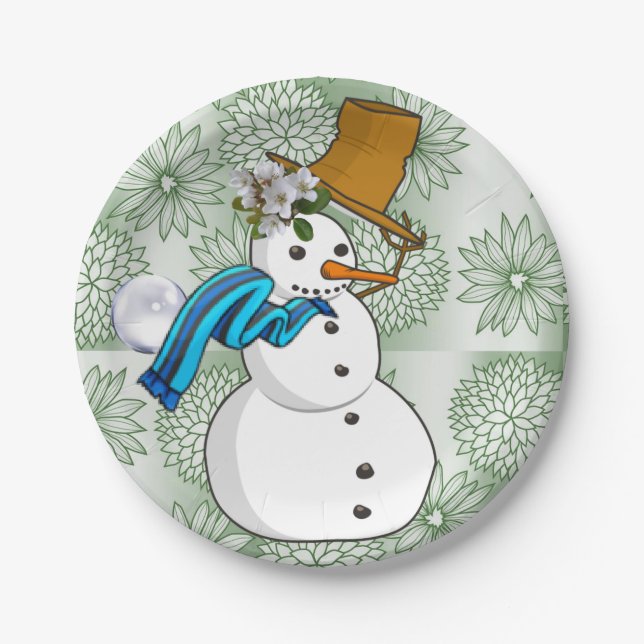 Prato De Papel Placas de Papel de Natal, Snowman (Frente)