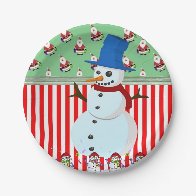 Prato De Papel Placas de Papel de Natal, Snowman (Frente)