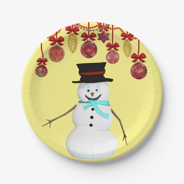 Prato De Papel Placas de Papel de Natal, Snowman (Frente)