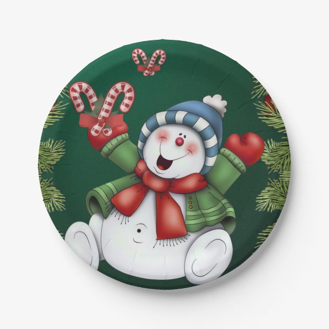 Prato De Papel Placas de Papel de Natal, Snowman (Frente)