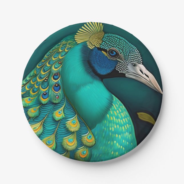 Prato De Papel Placas de Papel de Peacock Teal (Frente)