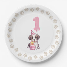 Placas de papel de primeiro aniversario de puppy